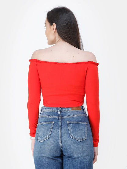 Red Solid Crop Top