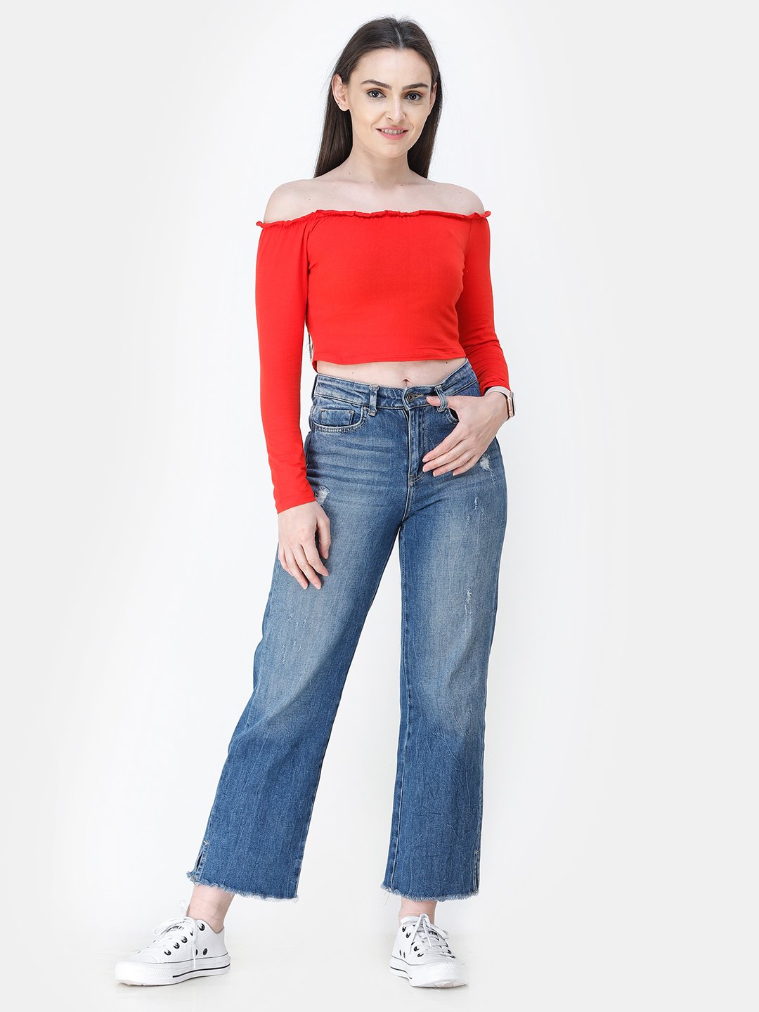 Red Solid Crop Top