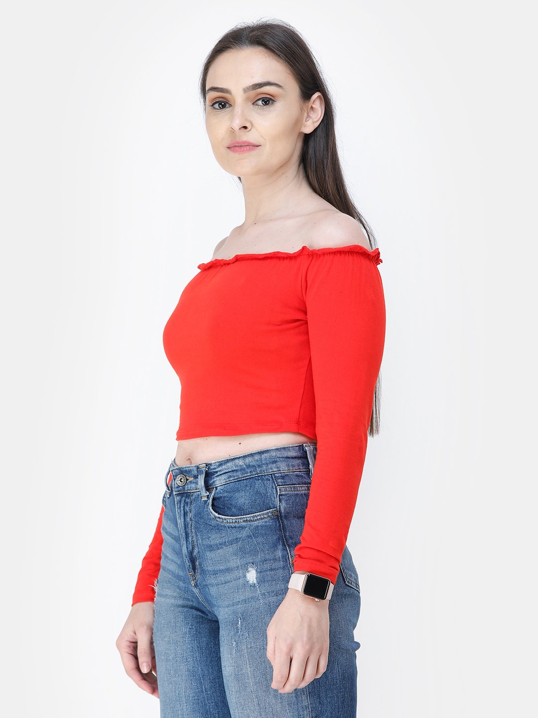 Red Solid Crop Top