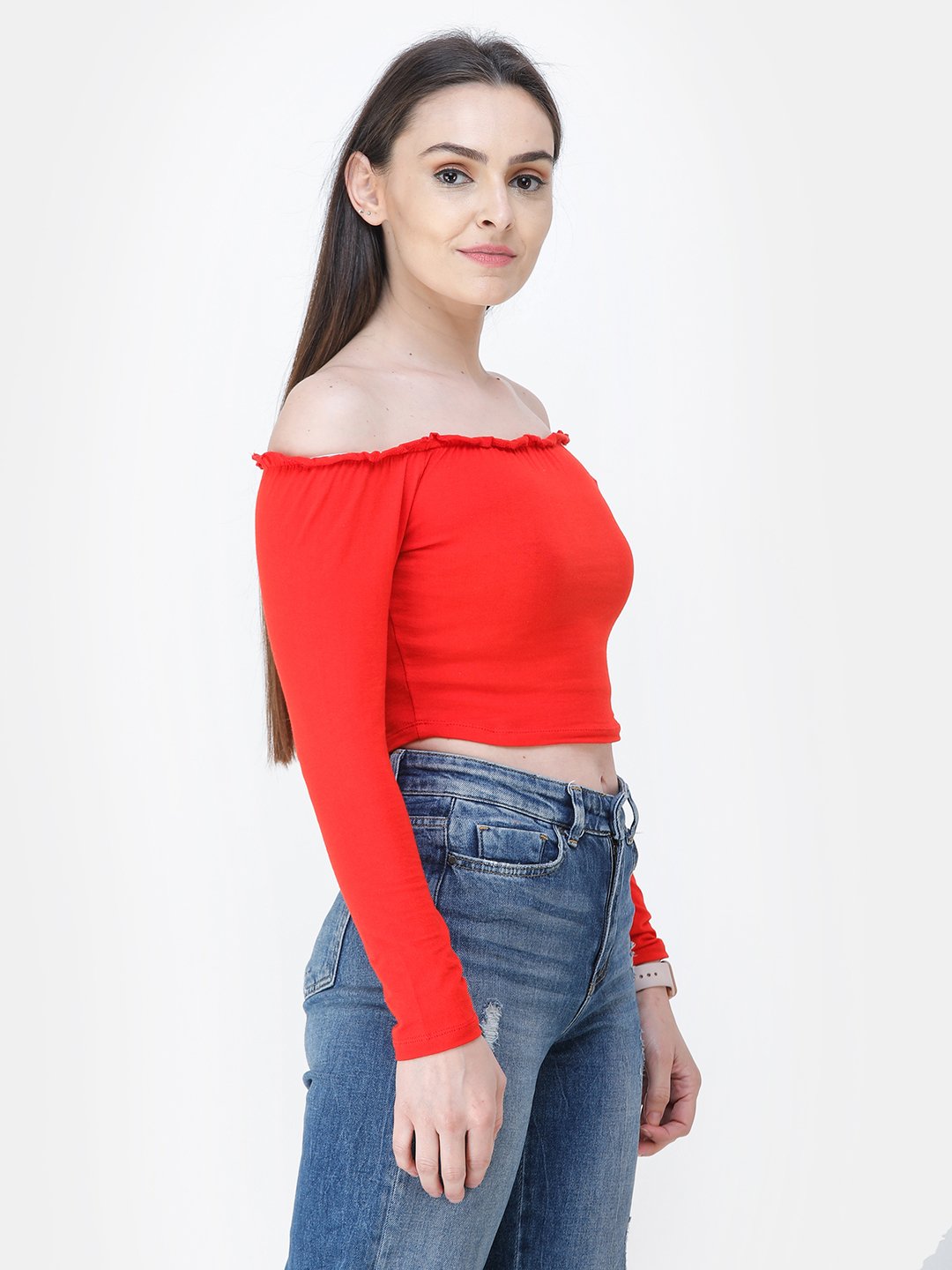 Red Solid Crop Top