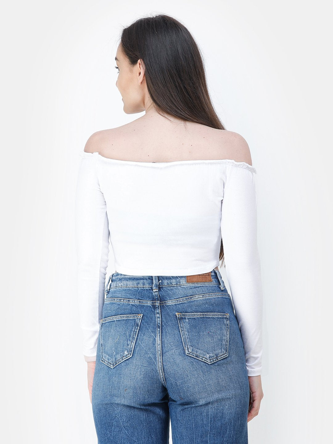 White Solid Crop Top