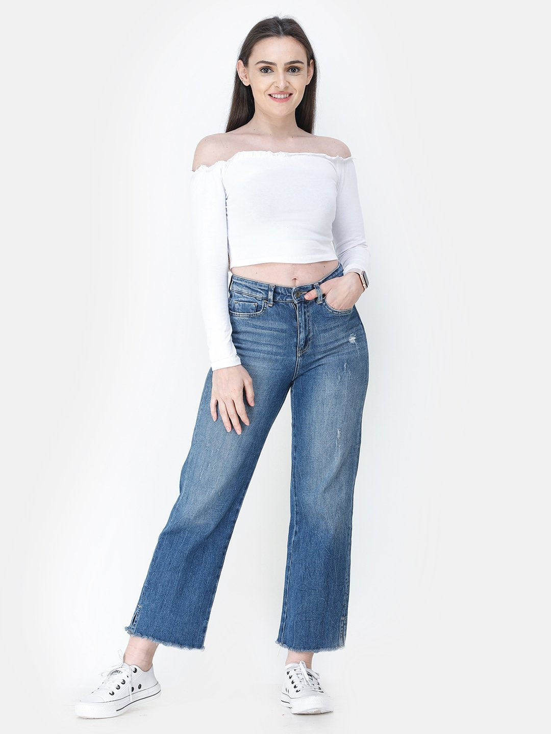 White Solid Crop Top