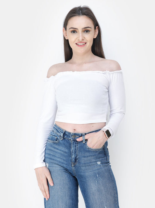 White Solid Crop Top