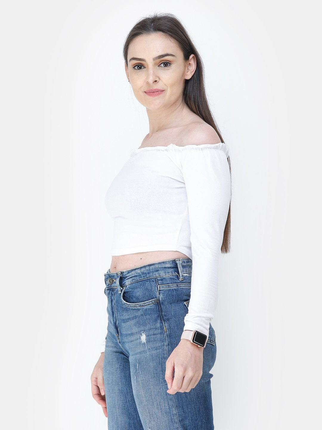 White Solid Crop Top