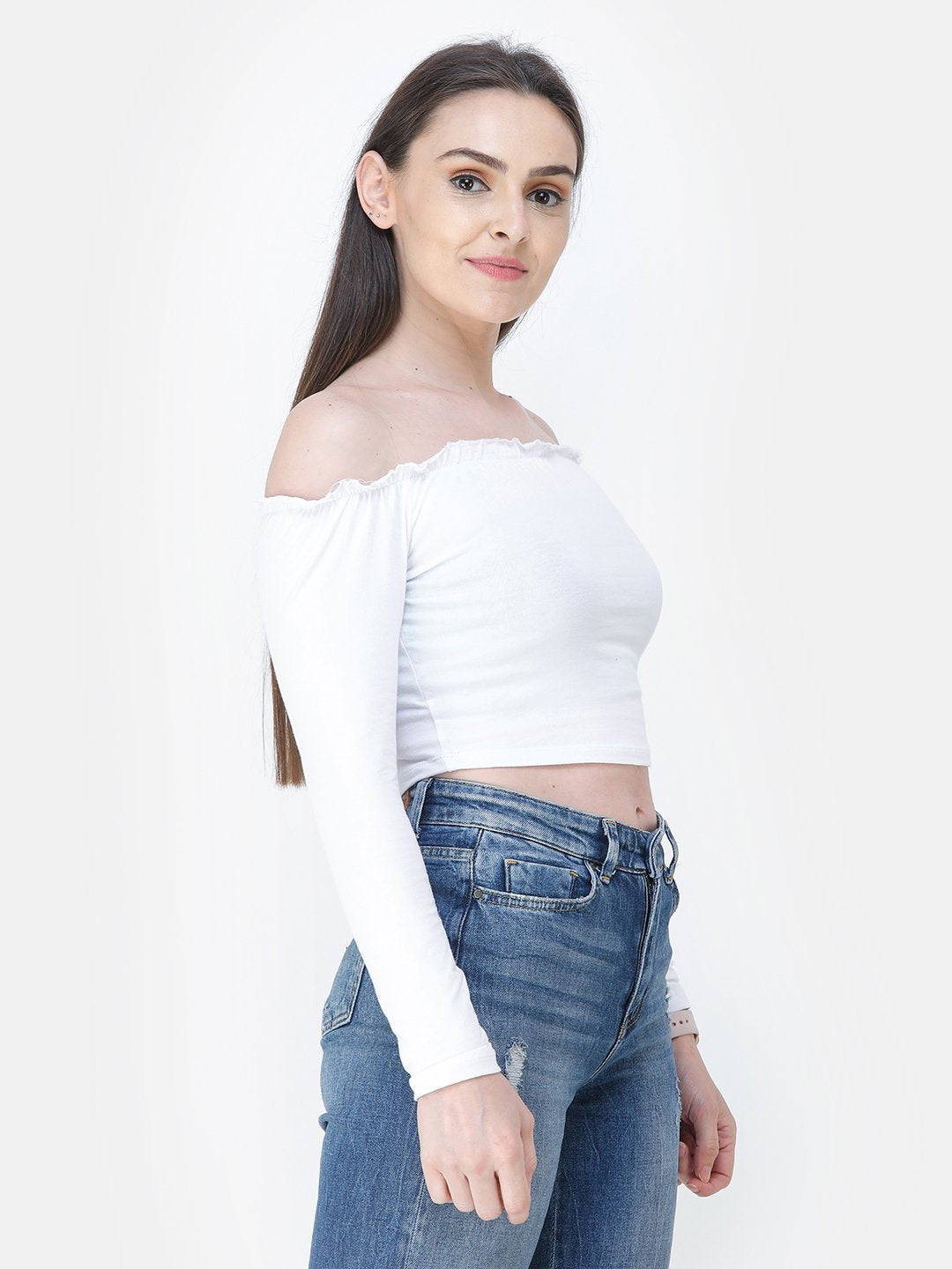 White Solid Crop Top