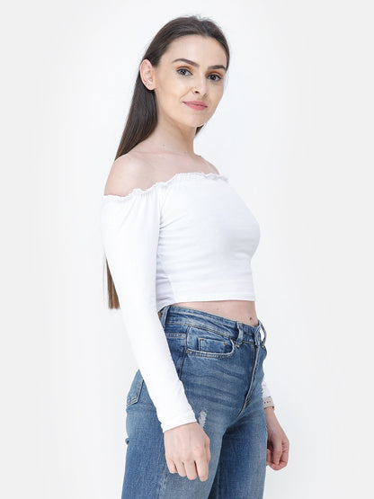 White Solid Crop Top