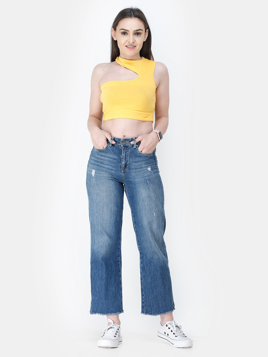 Yellow Solid Crop Top