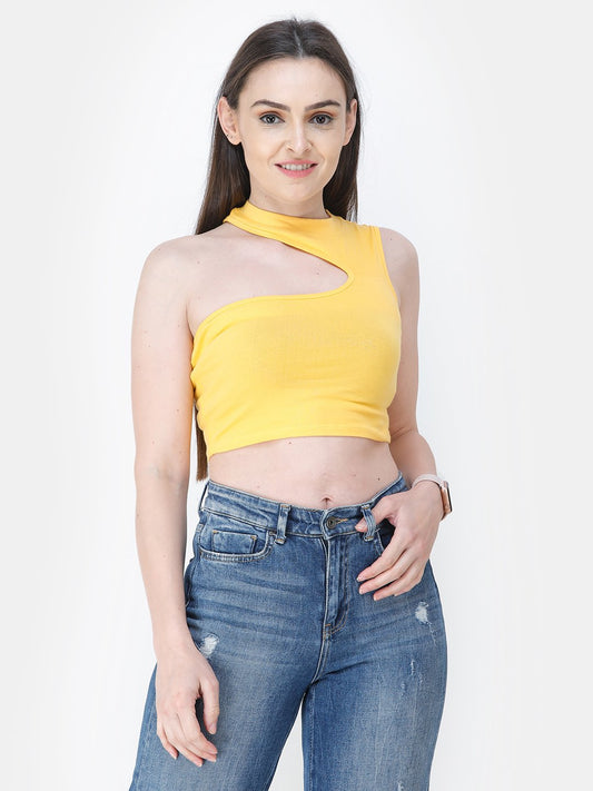 Yellow Solid Crop Top