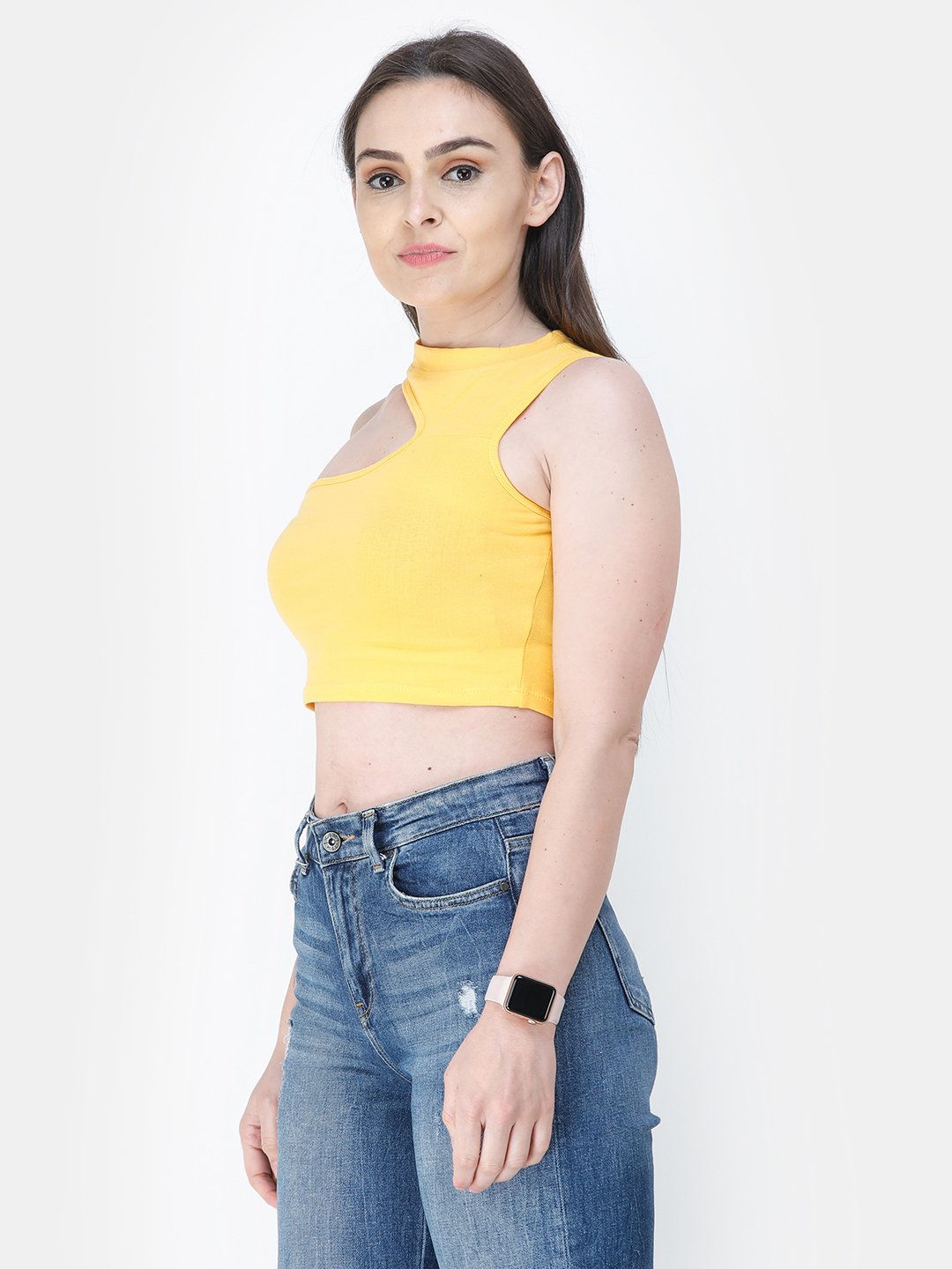 Yellow Solid Crop Top