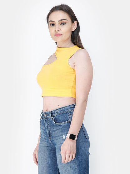 Yellow Solid Crop Top