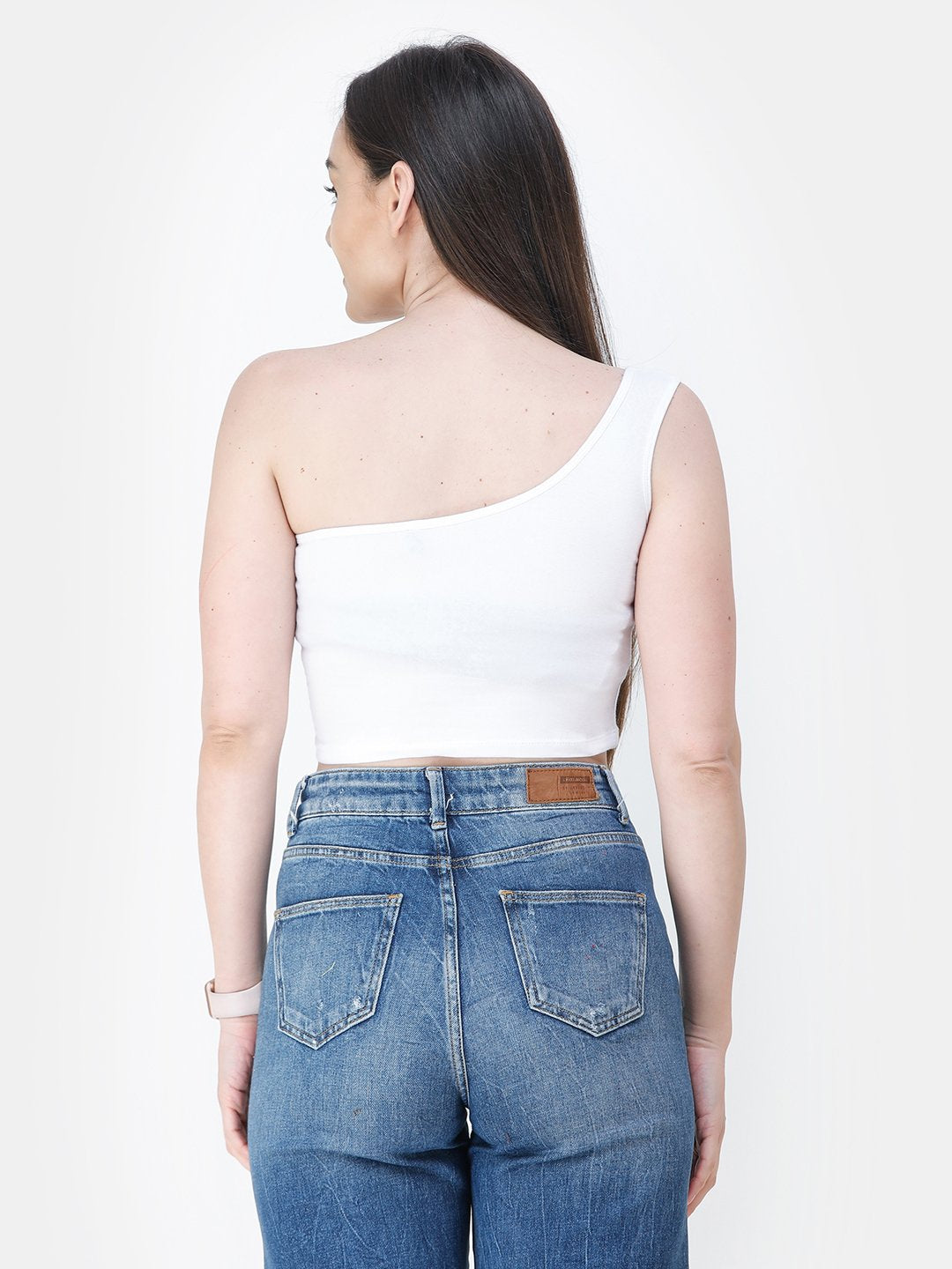 White Solid Crop Top