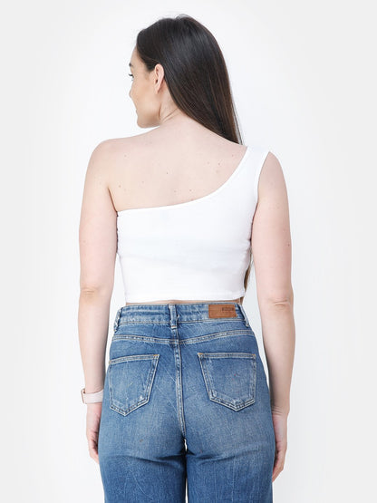 White Solid Crop Top