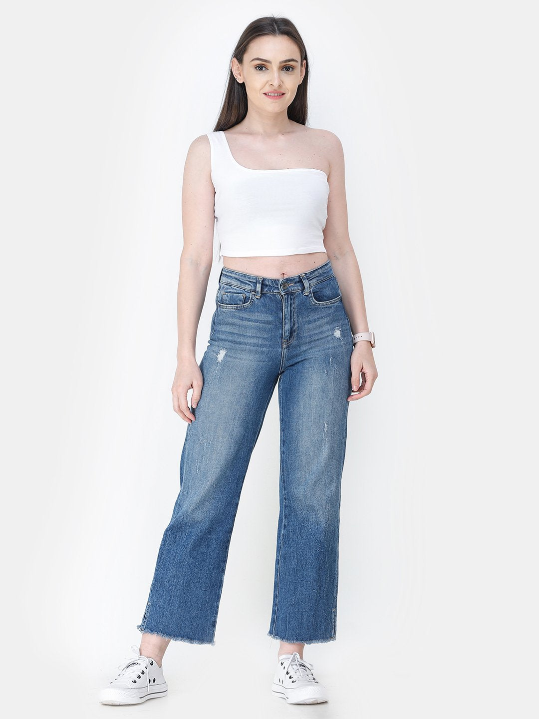 White Solid Crop Top