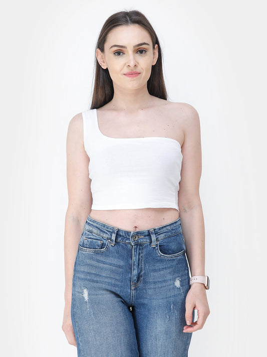 White Solid Crop Top