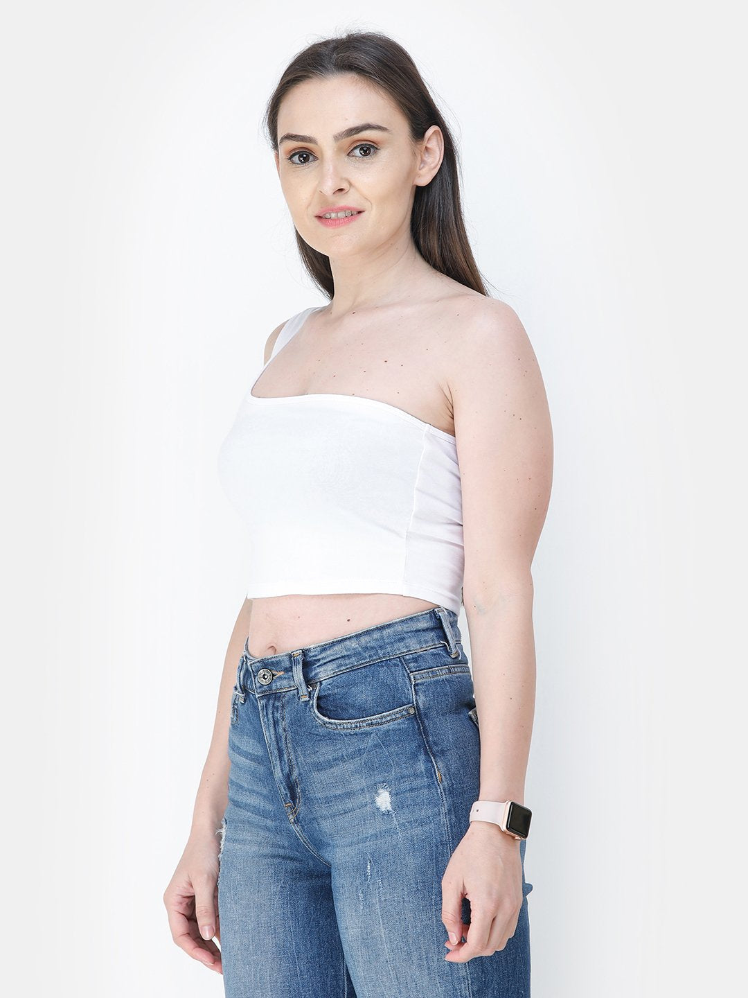 White Solid Crop Top