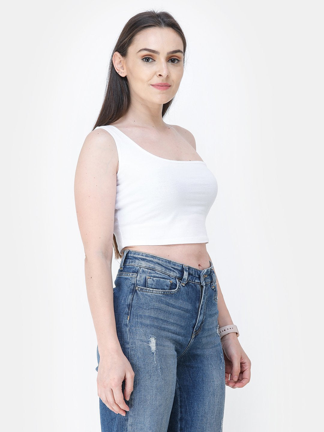 White Solid Crop Top