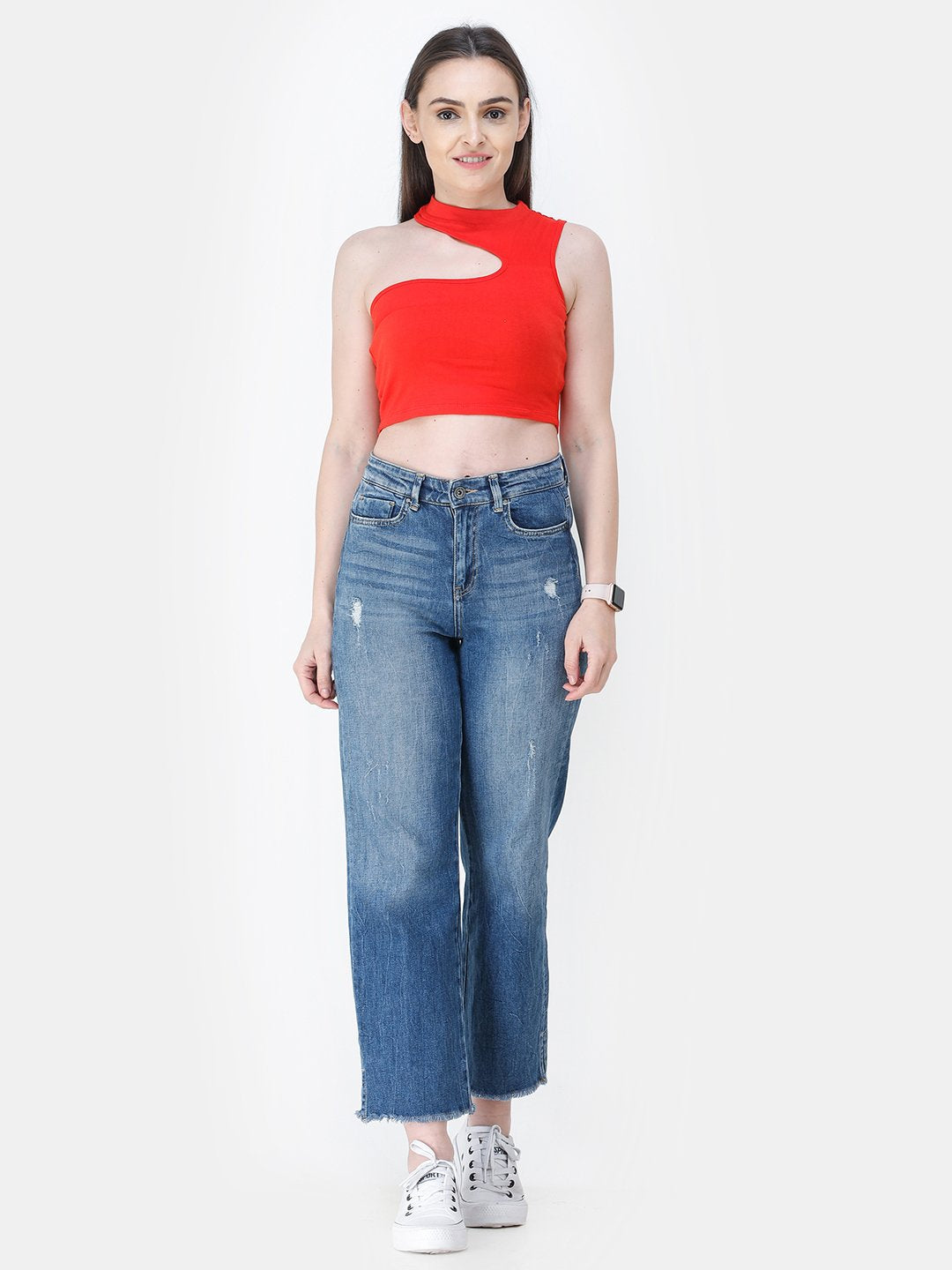 Red Solid Crop Top