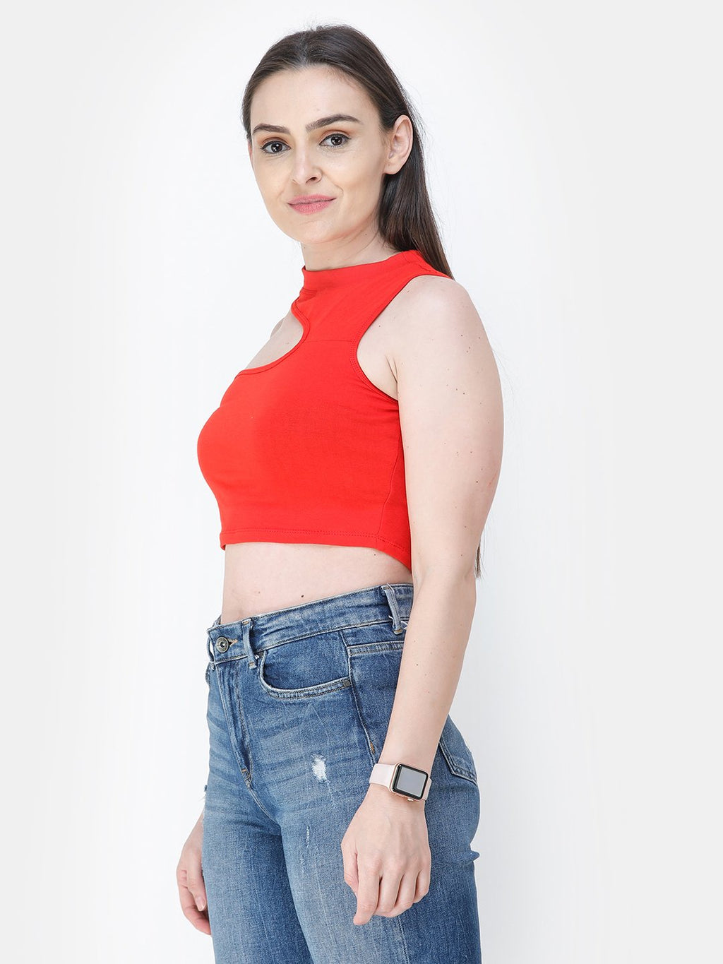 Red Solid Crop Top