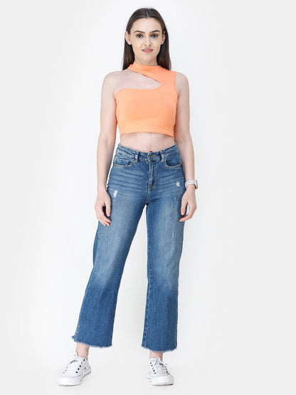 Orange Solid Crop Top