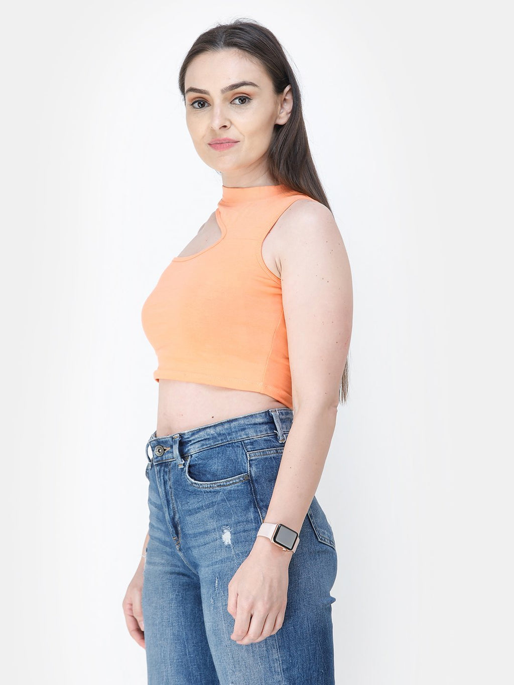 Orange Solid Crop Top