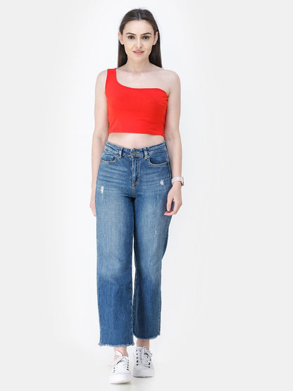 Red Solid Crop Top
