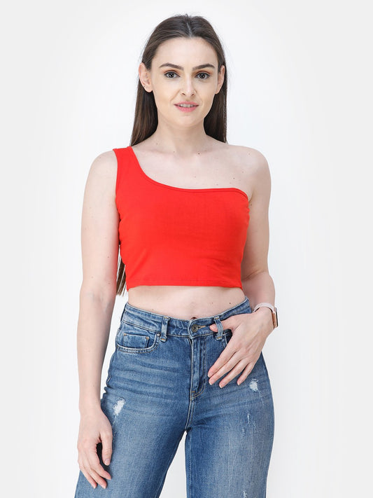 Red Solid Crop Top