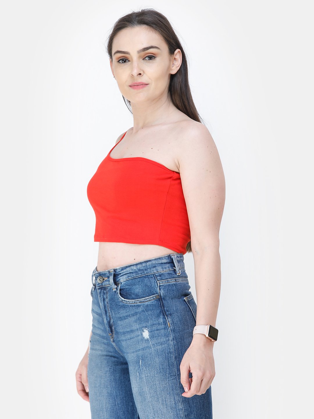 Red Solid Crop Top