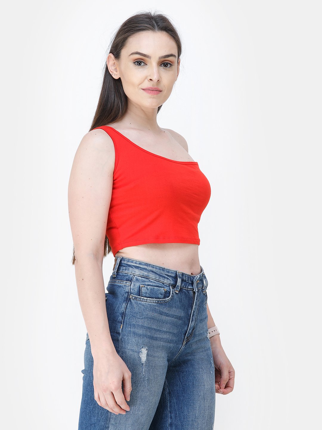 Red Solid Crop Top