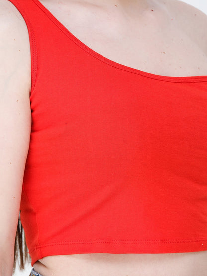 Red Solid Crop Top