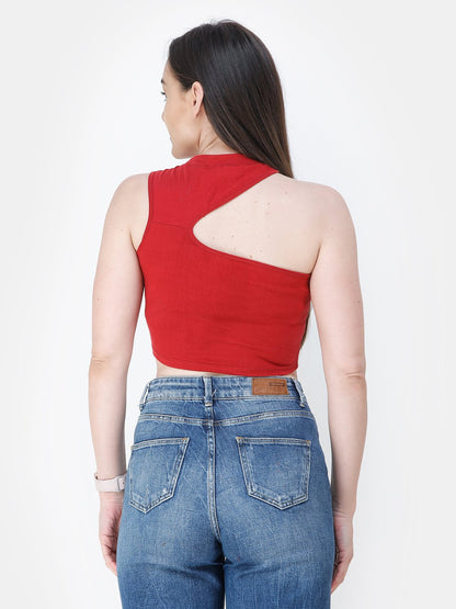 Maroon Solid Crop Top