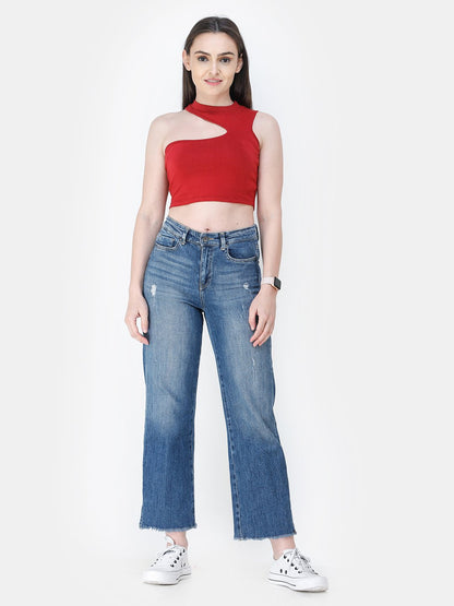 Maroon Solid Crop Top