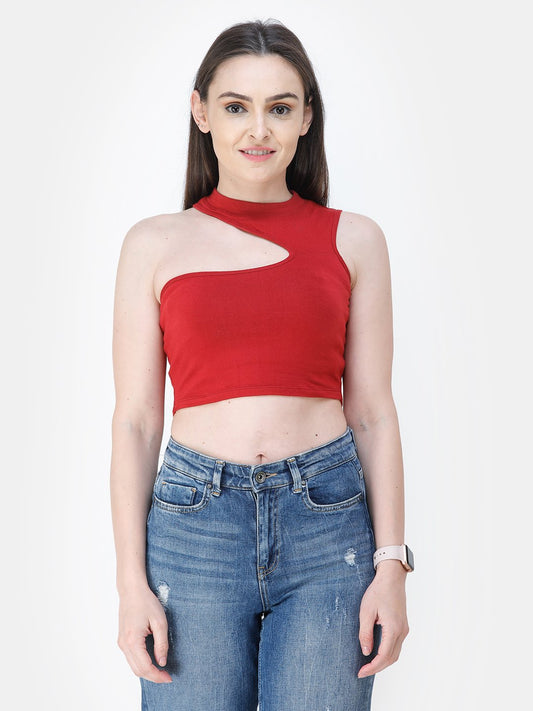 Maroon Solid Crop Top