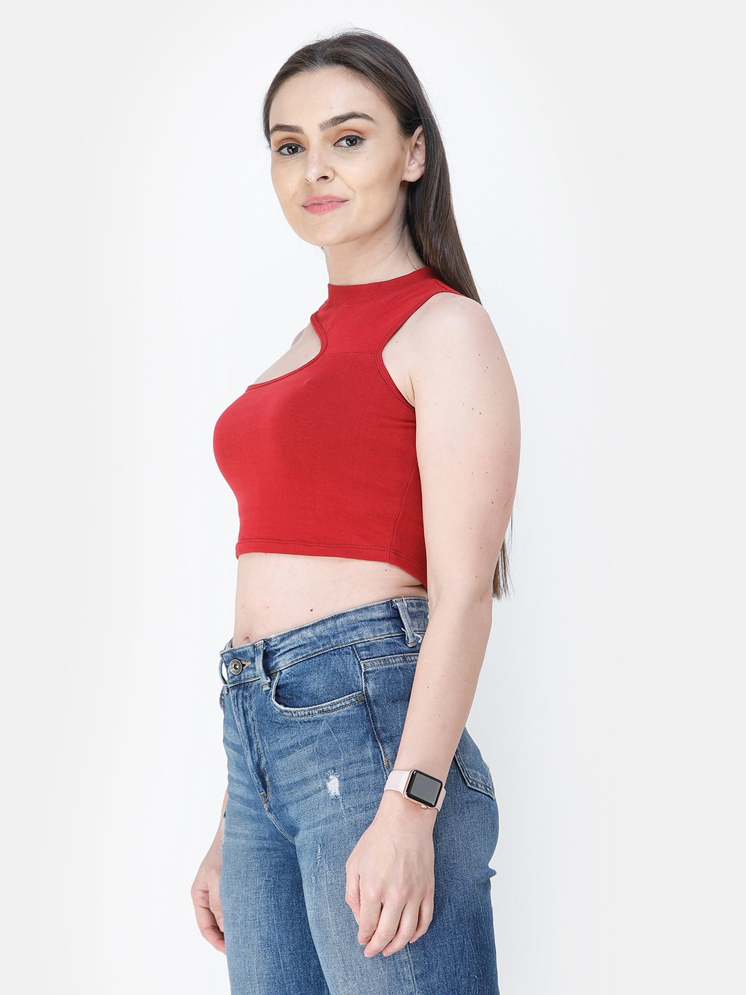 Maroon Solid Crop Top