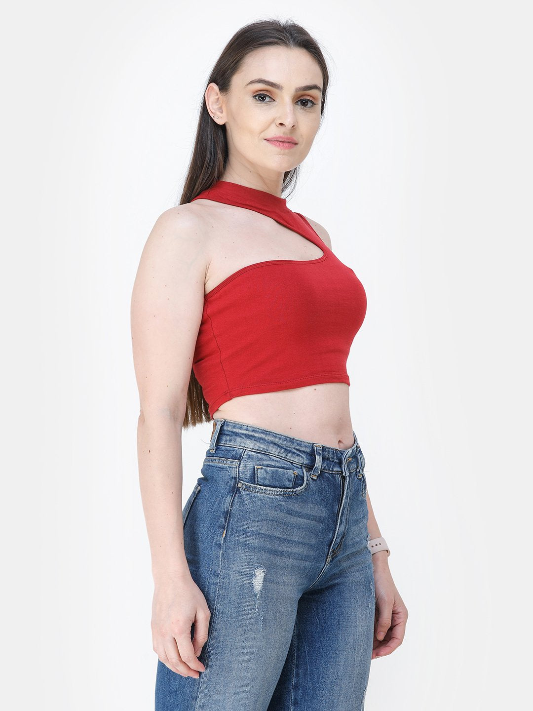 Maroon Solid Crop Top