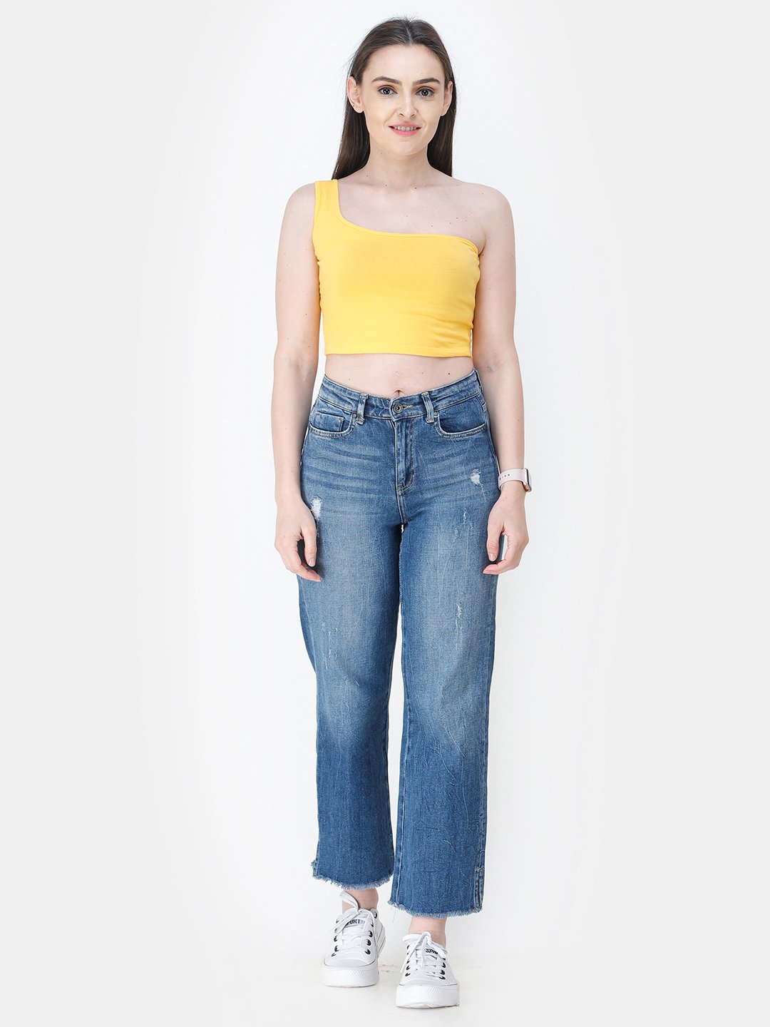 Yellow Solid Crop Top