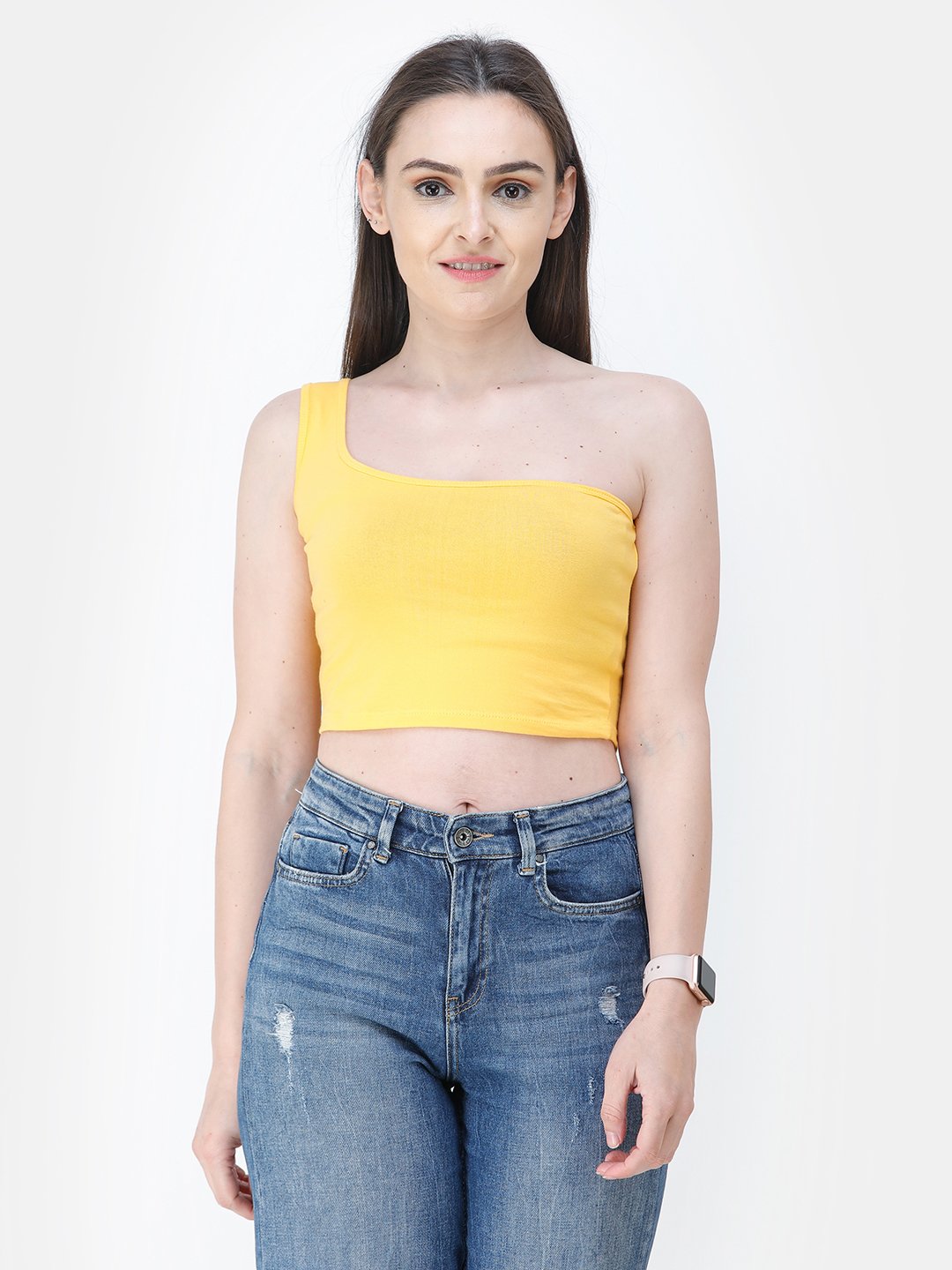 Yellow Solid Crop Top