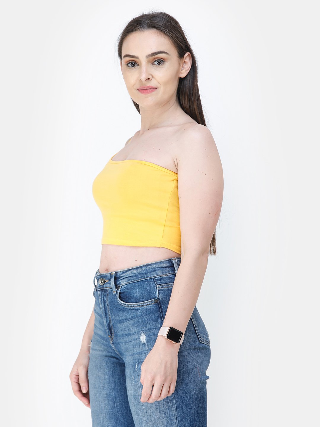 Yellow Solid Crop Top