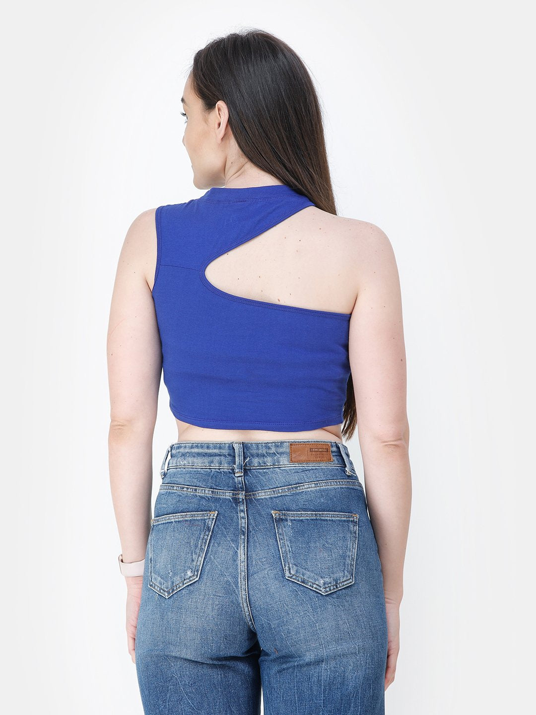 Blue Solid Crop Top