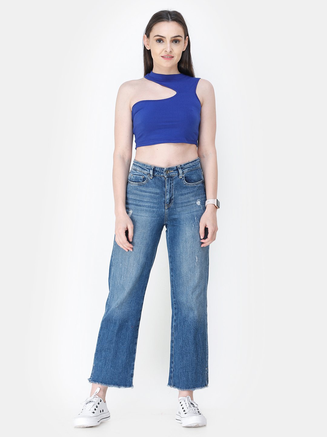 Blue Solid Crop Top