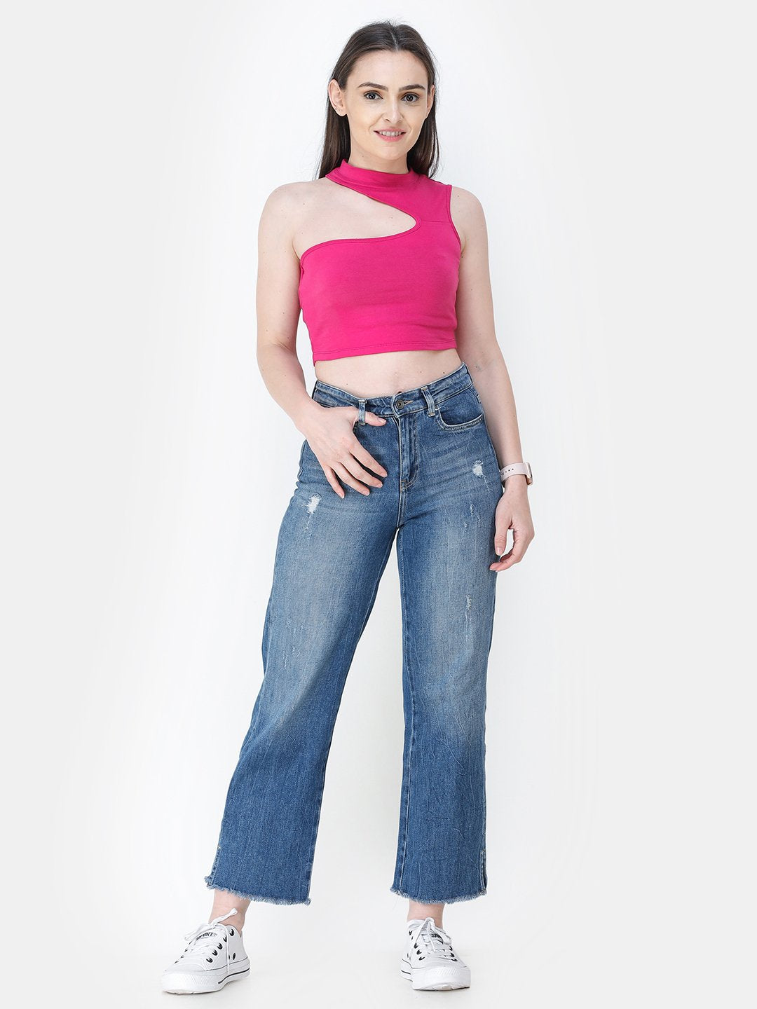 Magenta Solid Crop Top