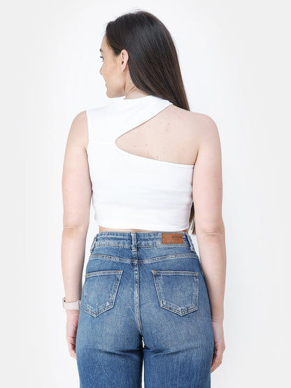 White Solid Crop Top