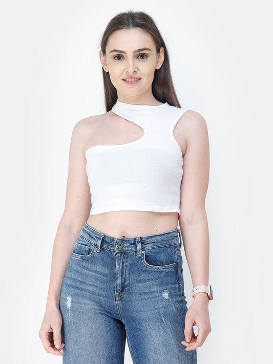 White Solid Crop Top