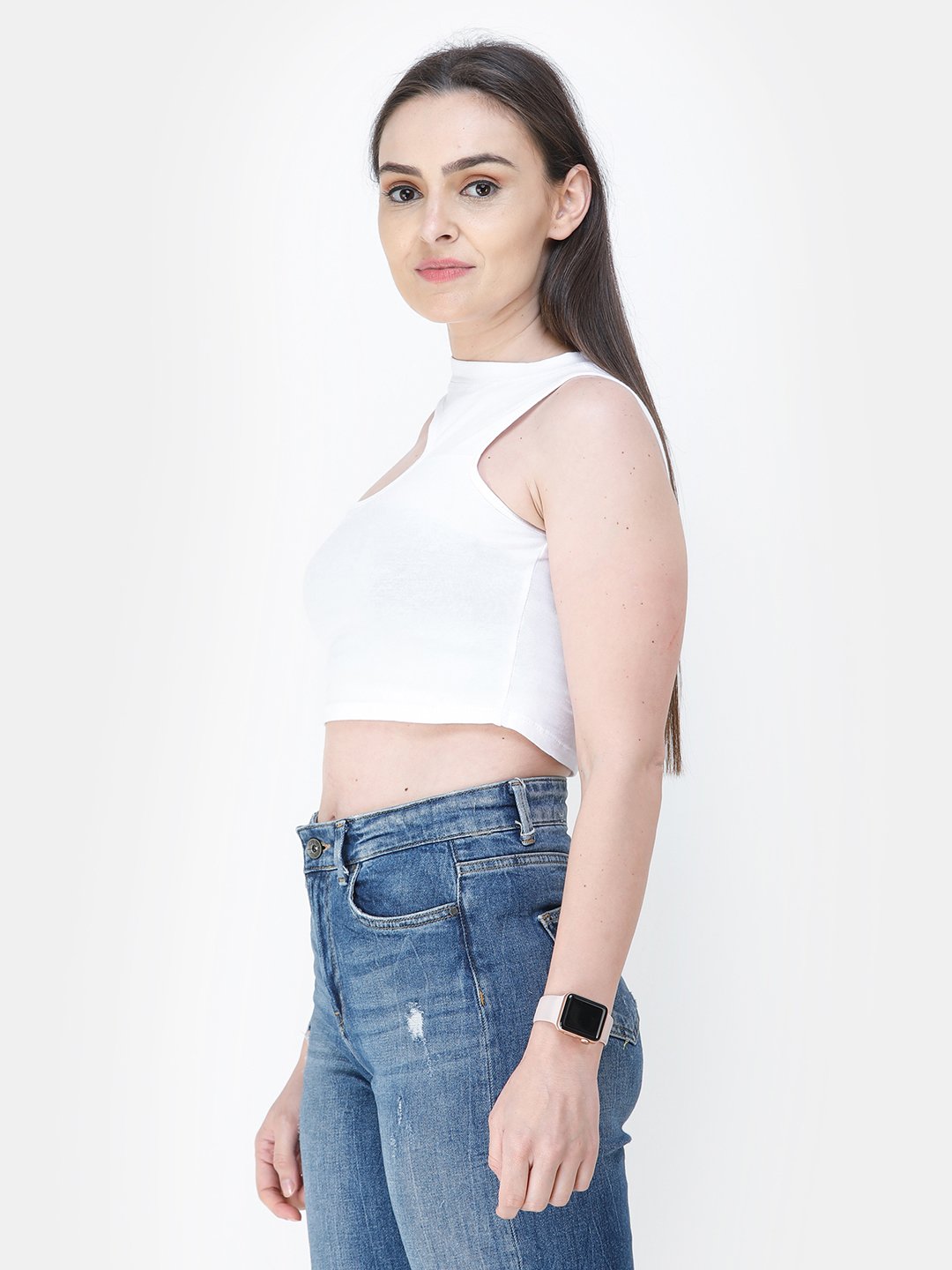 White Solid Crop Top