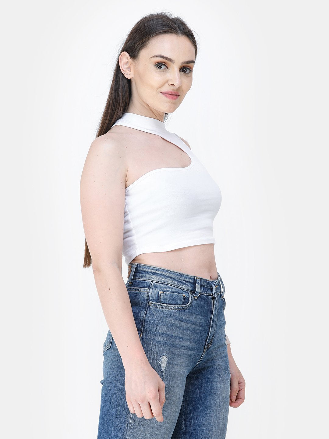 White Solid Crop Top