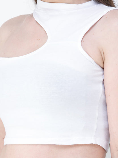 White Solid Crop Top
