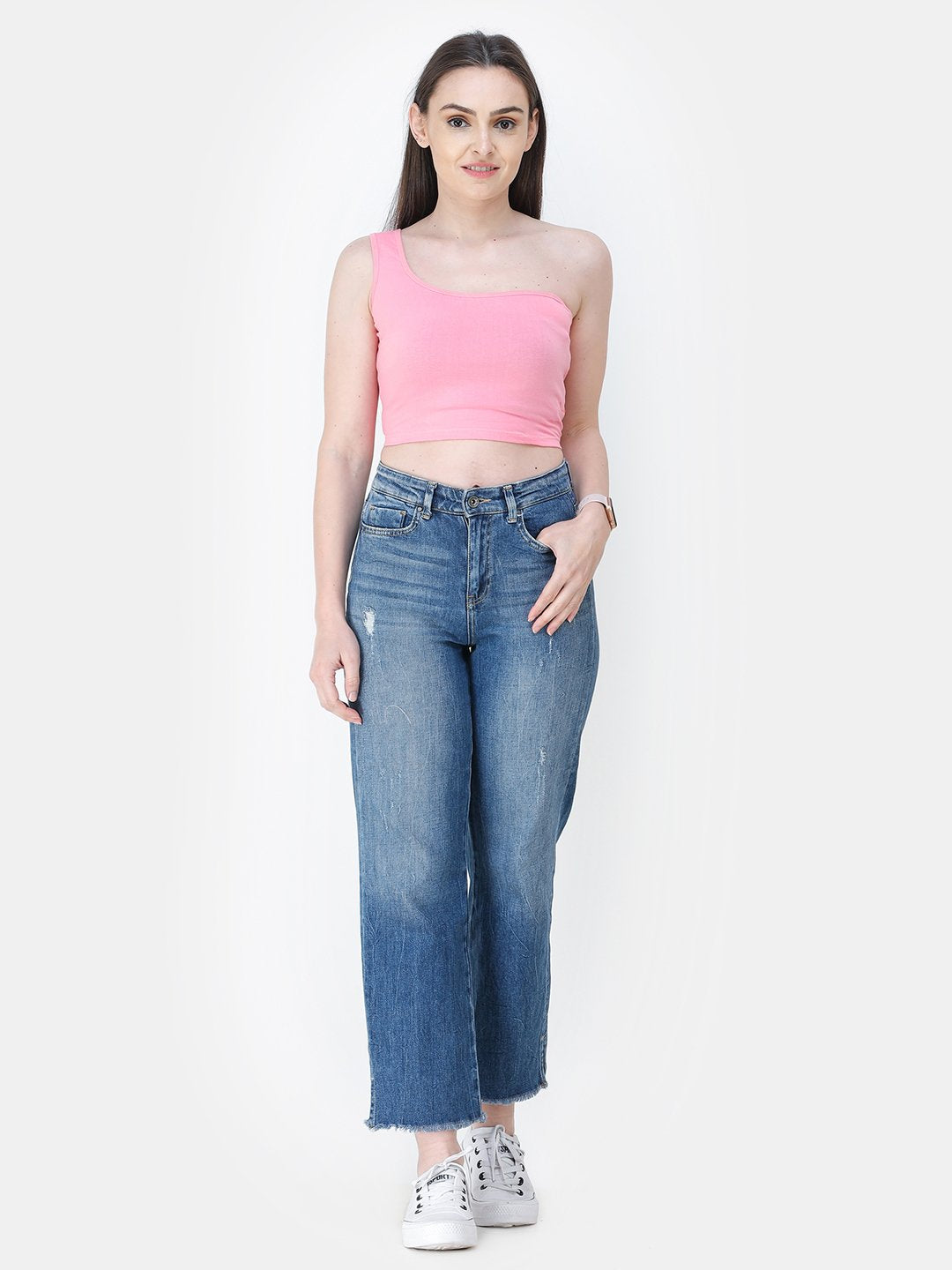 Pink Solid Crop Top