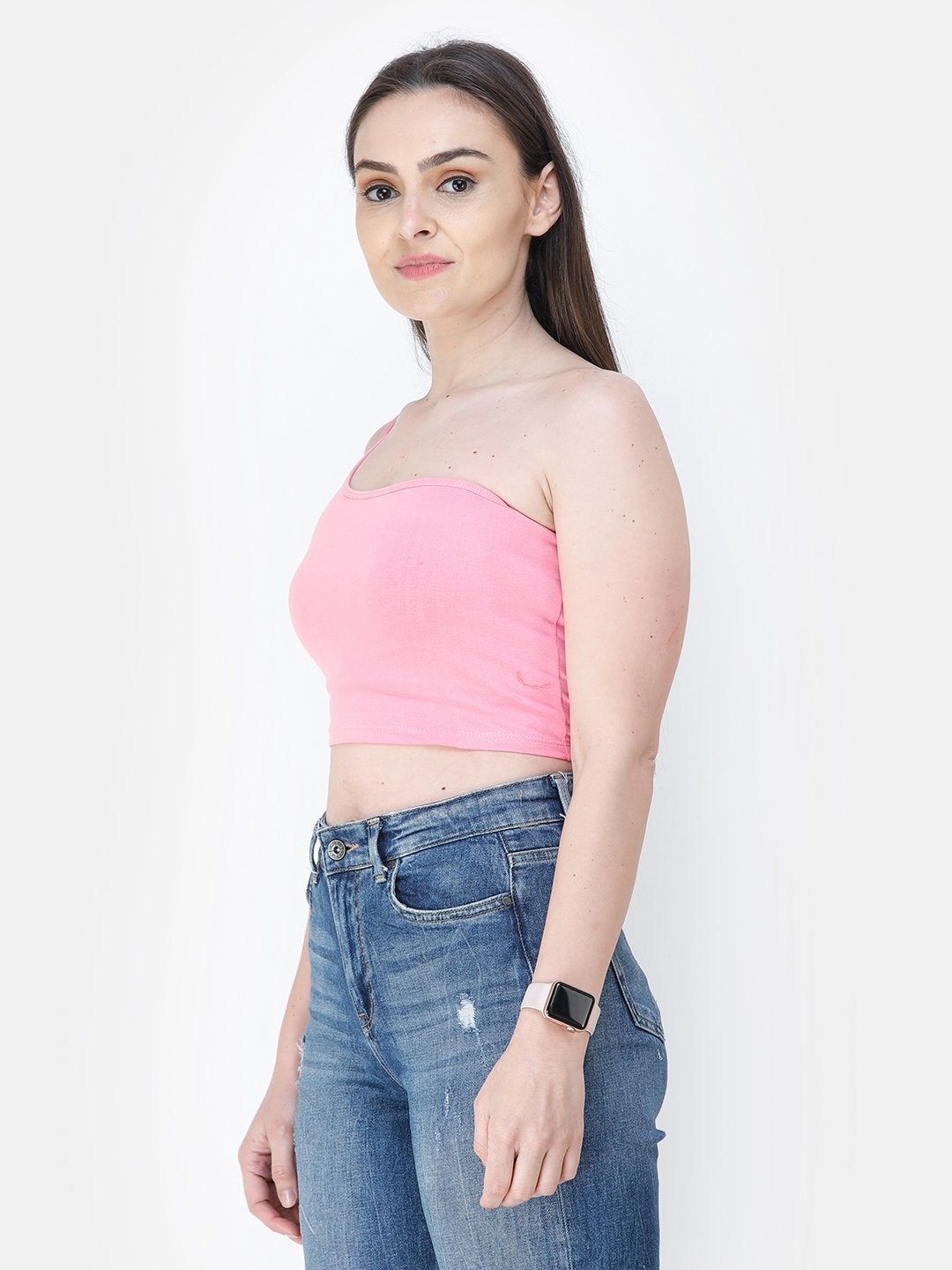 Pink Solid Crop Top