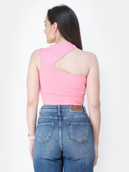 Pink Solid Crop Top