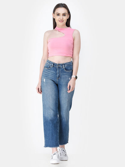 Pink Solid Crop Top