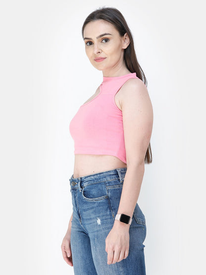 Pink Solid Crop Top